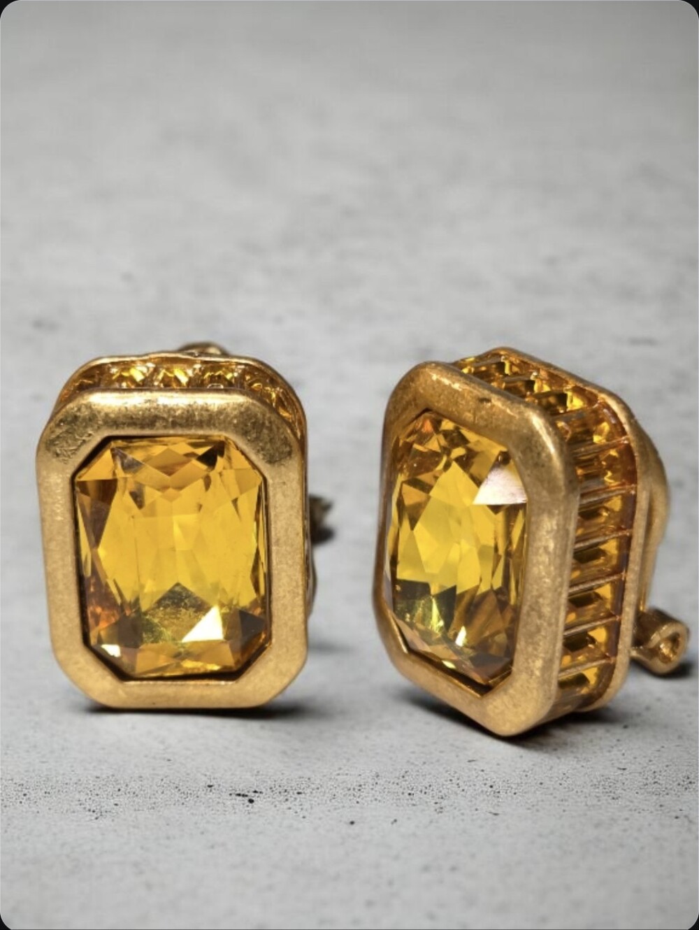 18k Gold Plated Cubed Citrine Crystal Omega Stud Earrings